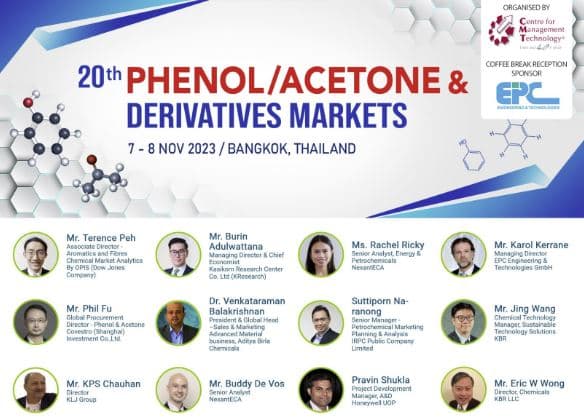 20th Phenol/Acetone & Derivatives Markets Conference this  7-8 November 2023, in Bangkok Thailand.